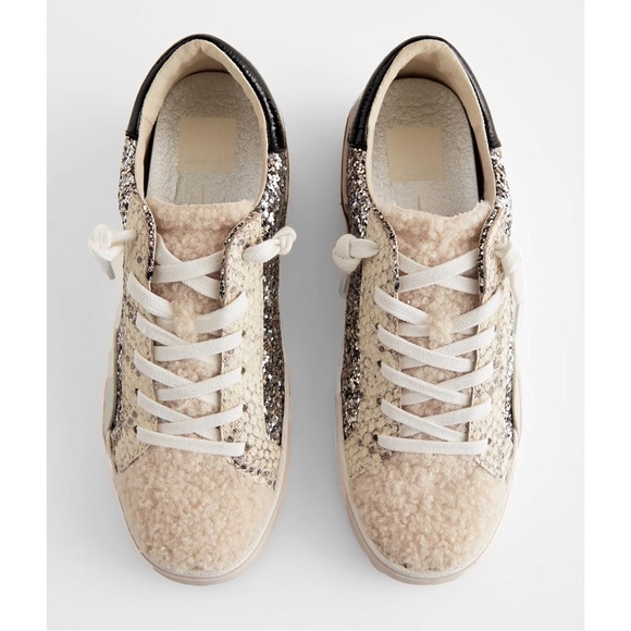 Dolce Vita Zina Leather Shearling Sneakers in Silver Multi Glitter NWOB - Picture 3 of 13